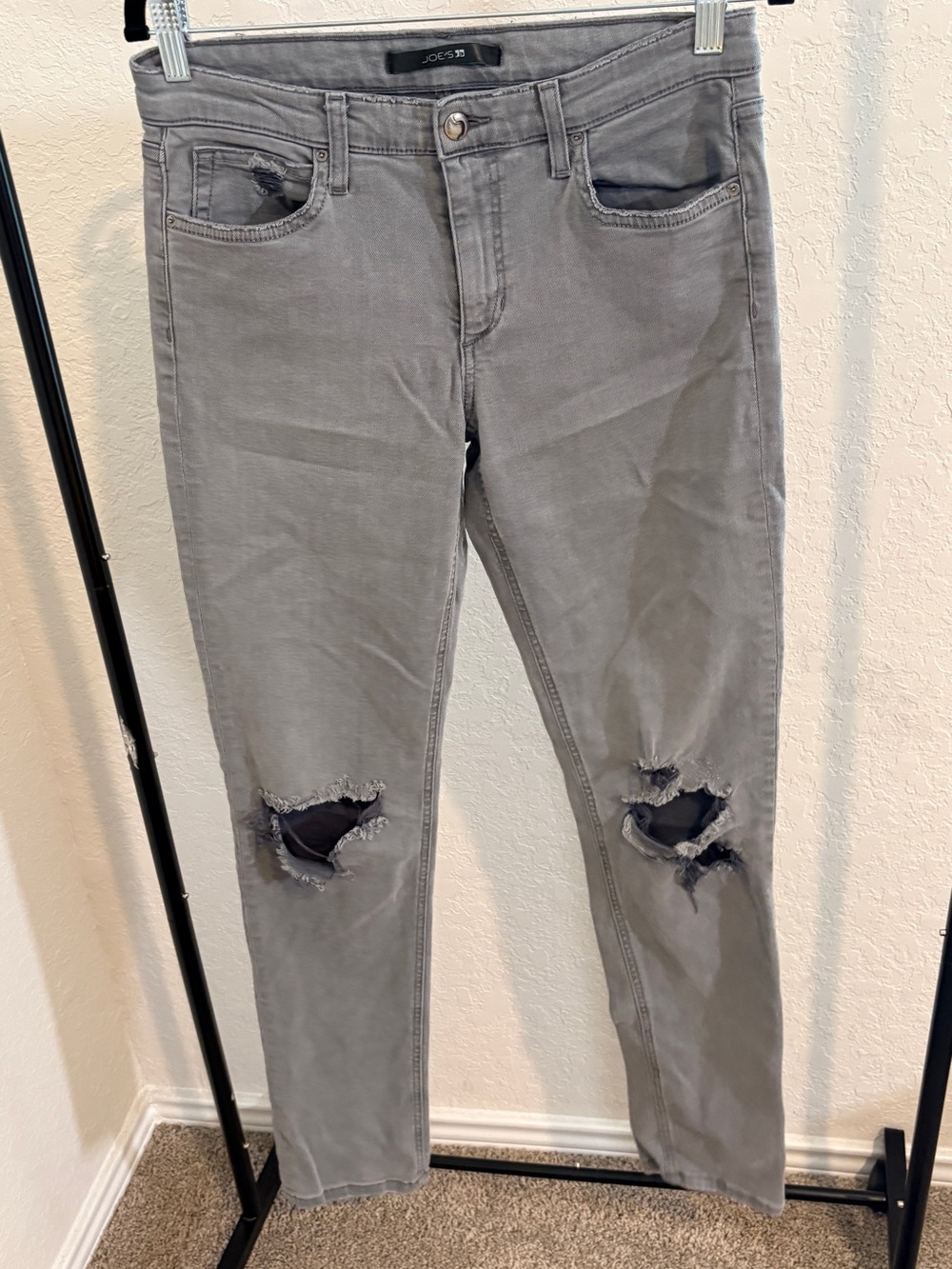 Joe's Jeans Gray Distressed Knee-Rip Skinny Jeans